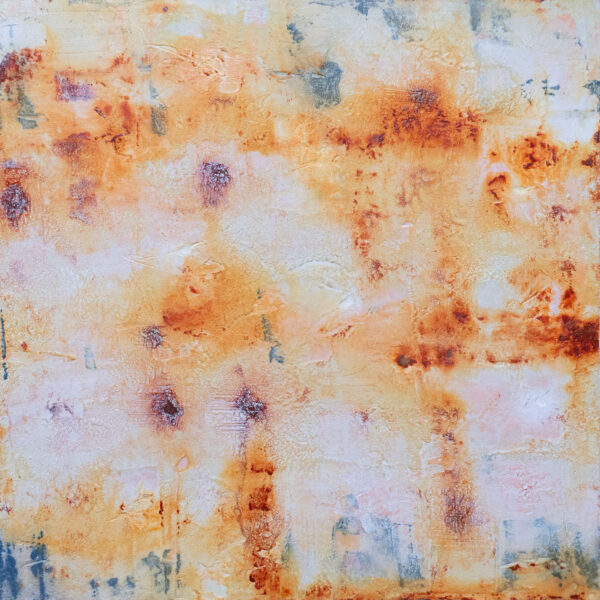 Rust abstract painting by Jamaal Malik featuring layered earth tones, textured surfaces, and weathered marks inspired by oxidation and memory.